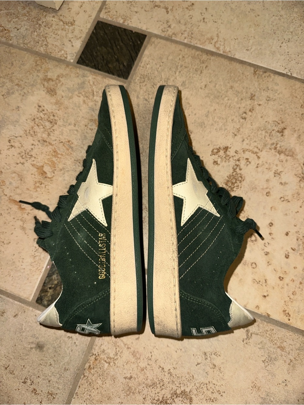 Golden Goose Ball Star Green Suede Sneakers with White Star